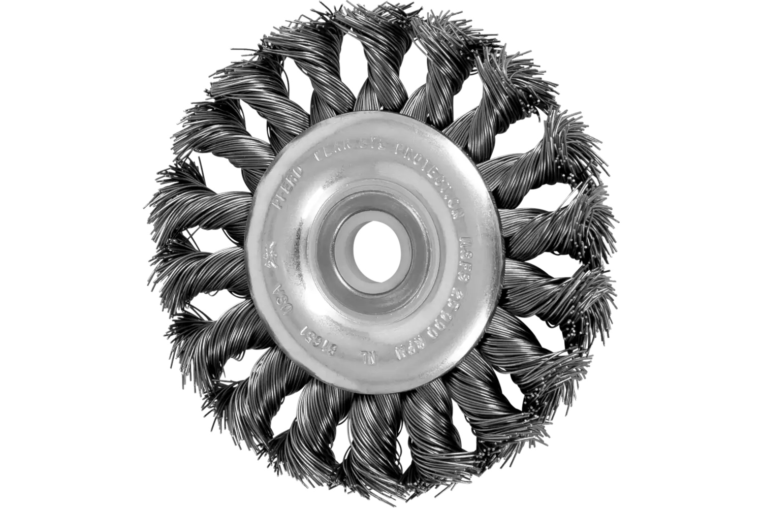 Picture of Pferd Standard Twist Knot Wire Wheel Brush 3" Dia. .014 Carbon Steel 1/2-3/8" Arbor